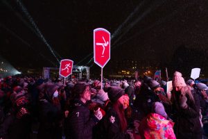 Teams gather at the Opening Ceremony for the Empire State Winter Games in Lake Placid, NY on Thursday, February 3, 2022. (Photo by Hailey Trejo)